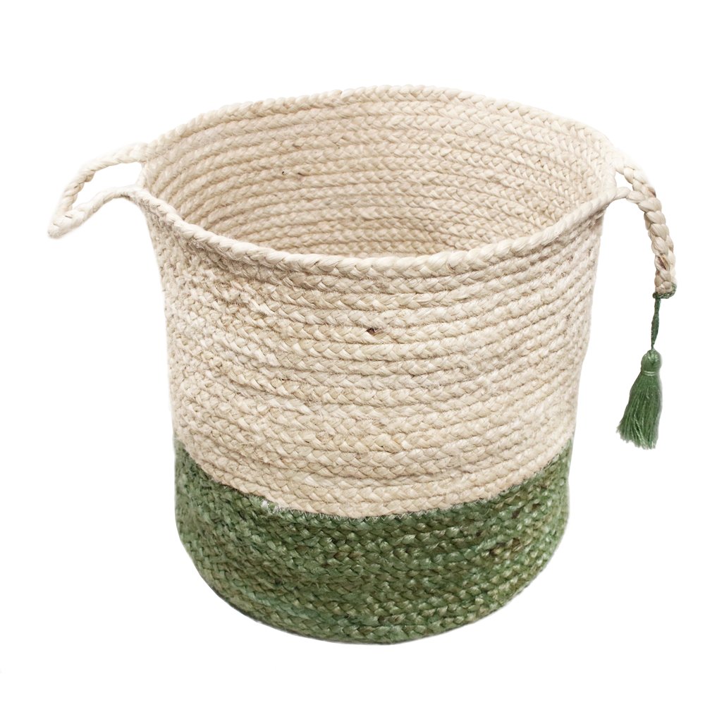 Baskets Jute Indoor Basket in White/Green, 19" x 19" x 19". Picture 3