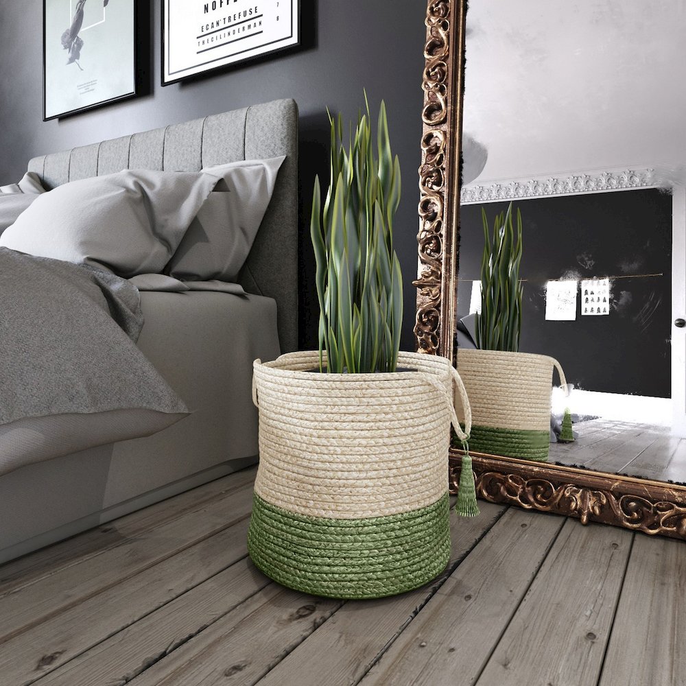 Baskets Jute Indoor Basket in White/Green, 19" x 19" x 19". Picture 2
