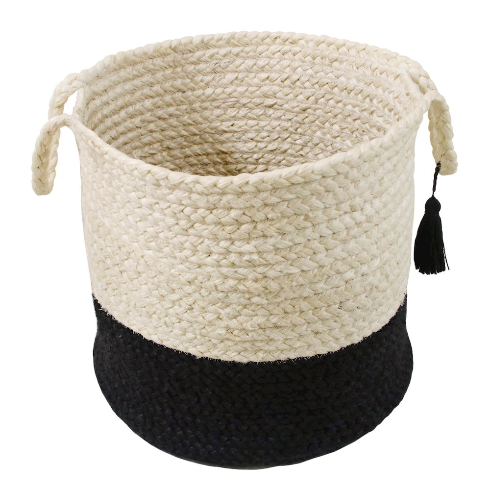 Baskets Jute Indoor Basket in White/Black, 17" x 17" x 17". Picture 1