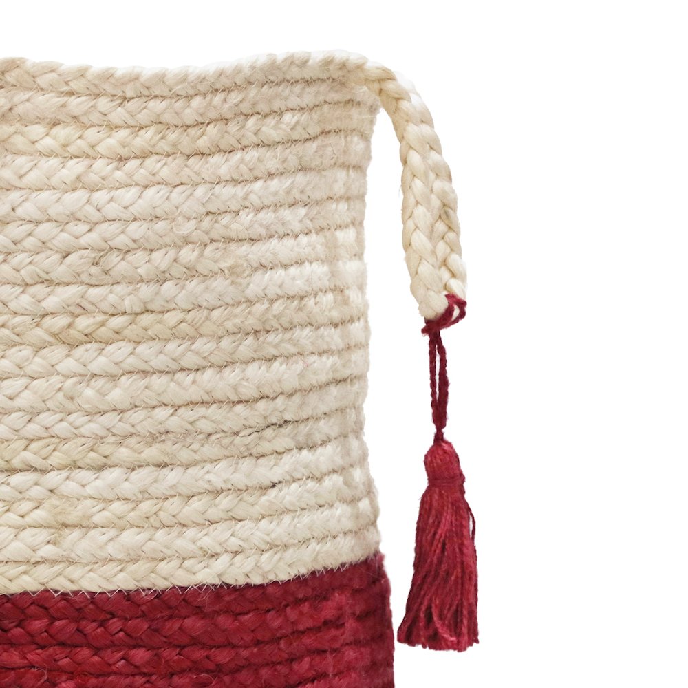 Baskets Jute Indoor Basket in White/Red, 17" x 17" x 17". Picture 4