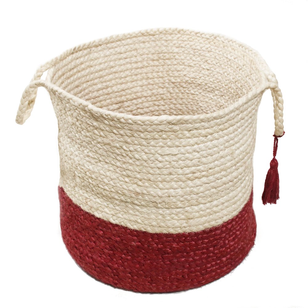 Baskets Jute Indoor Basket in White/Red, 17" x 17" x 17". Picture 3