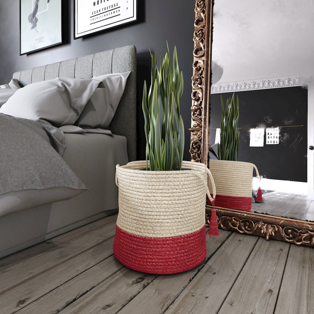 Baskets Jute Indoor Basket in White/Red, 17" x 17" x 17". Picture 2