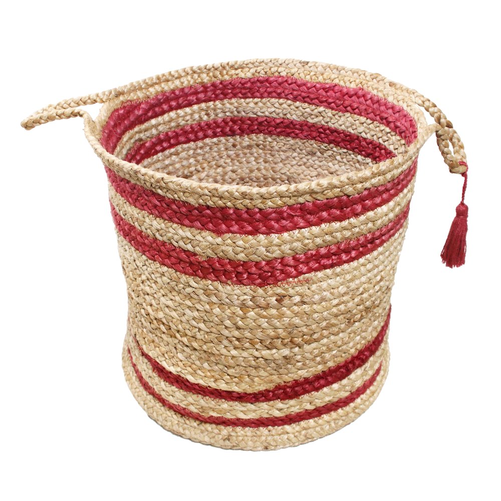 Baskets Jute Indoor Basket in Tan/Red,  17" x 17" x 17". Picture 3