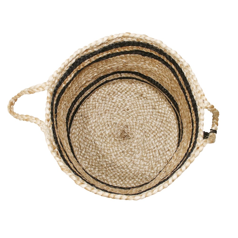 Baskets Jute Indoor Basket in Tan/Black,  19" x 19" x 19". Picture 1
