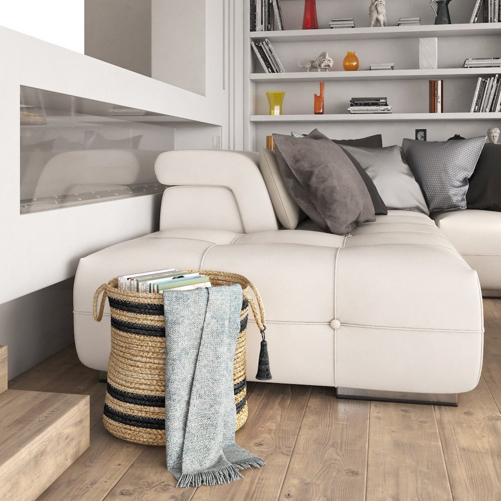 Baskets Jute Indoor Basket in Tan/Black,  19" x 19" x 19". Picture 5