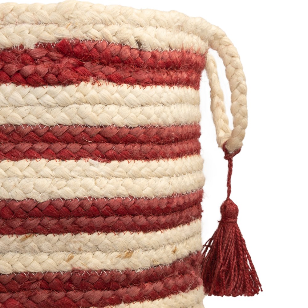 Baskets Jute Indoor Basket in White/Red,  17" x 17" x 17". Picture 3
