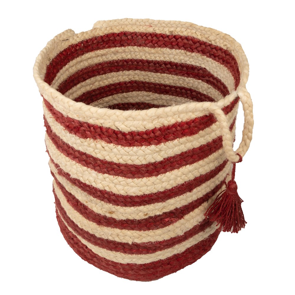 Baskets Jute Indoor Basket in White/Red,  17" x 17" x 17". Picture 4