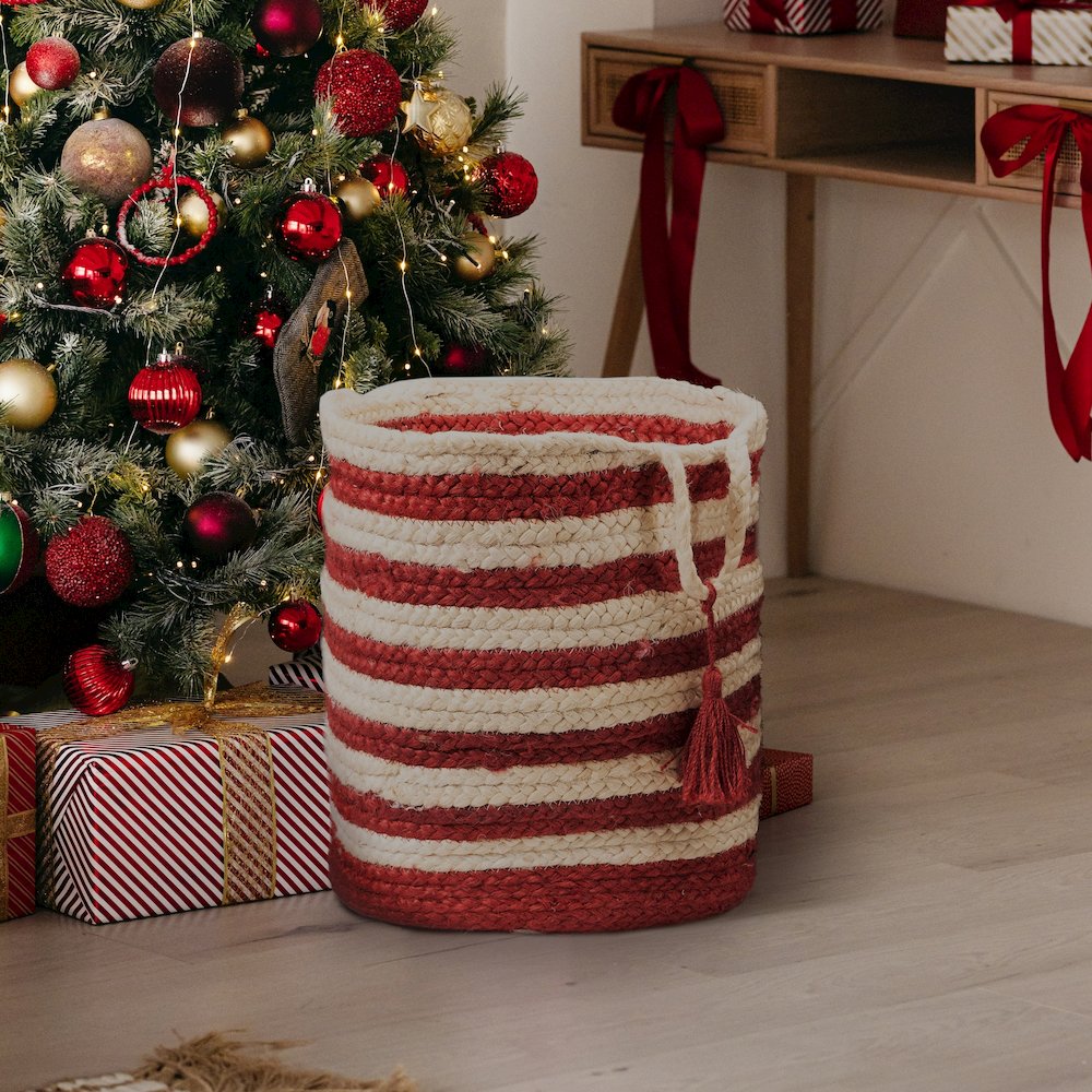 Baskets Jute Indoor Basket in White/Red,  17" x 17" x 17". Picture 9