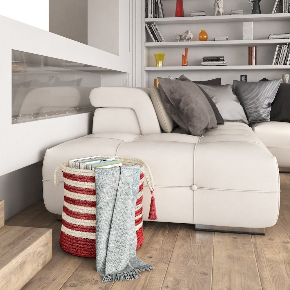 Baskets Jute Indoor Basket in White/Red,  17" x 17" x 17". Picture 8