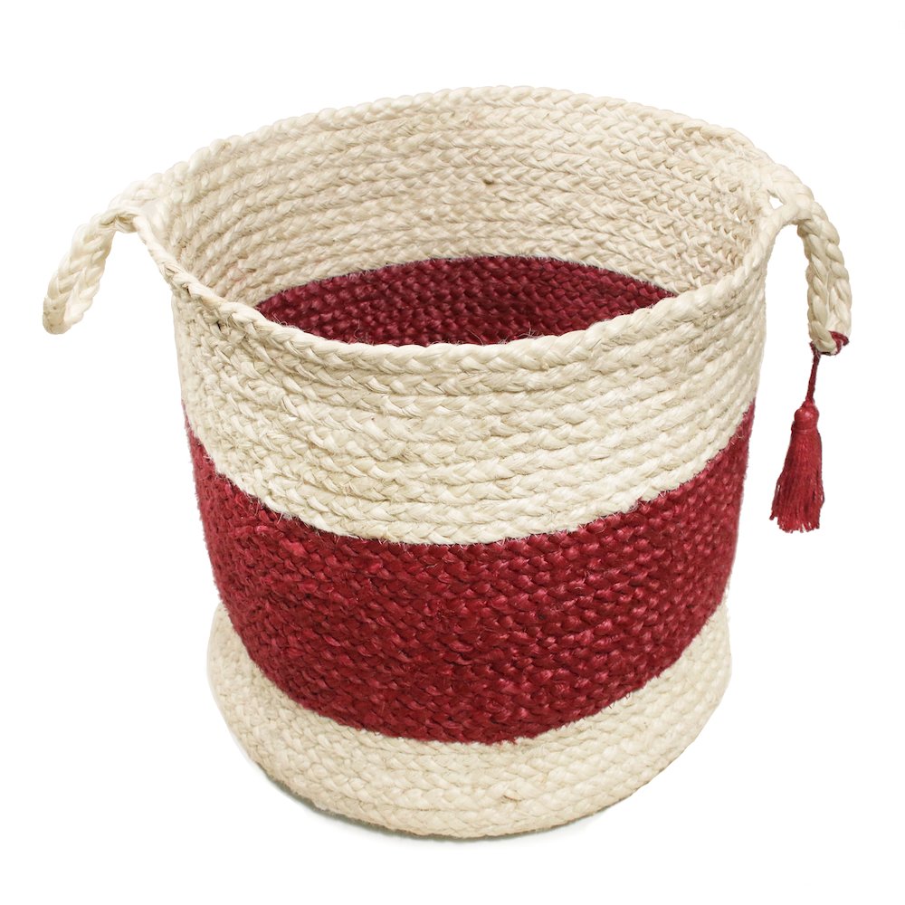 Baskets Jute Indoor Basket in White/Red,  19" x 19" x 19". Picture 3