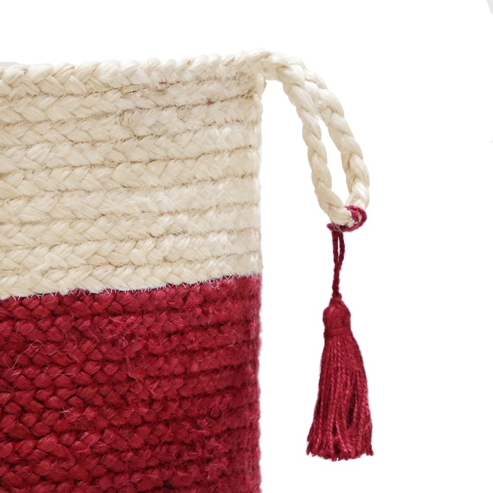 Baskets Jute Indoor Basket in White/Red,  19" x 19" x 19". Picture 4