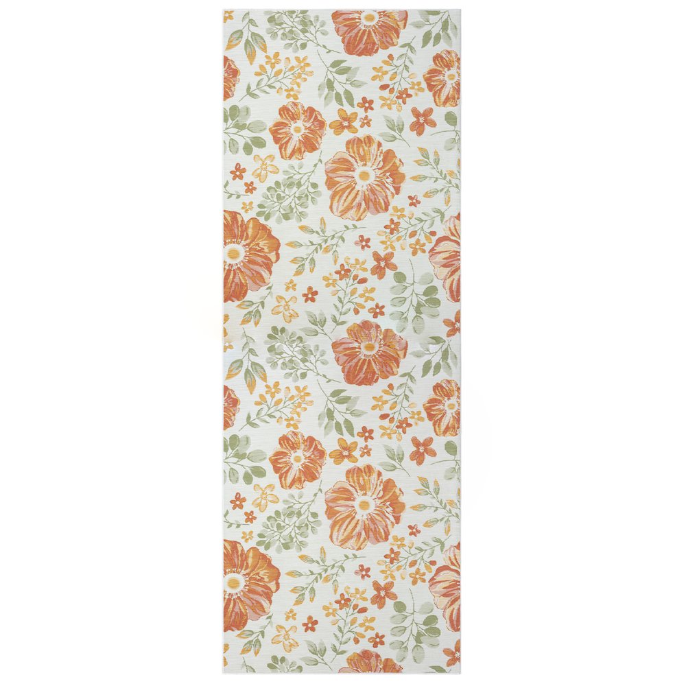 Belize Durable Performance Area Rug Outdoor in Green/Orange, 2' x 8'. Picture 1