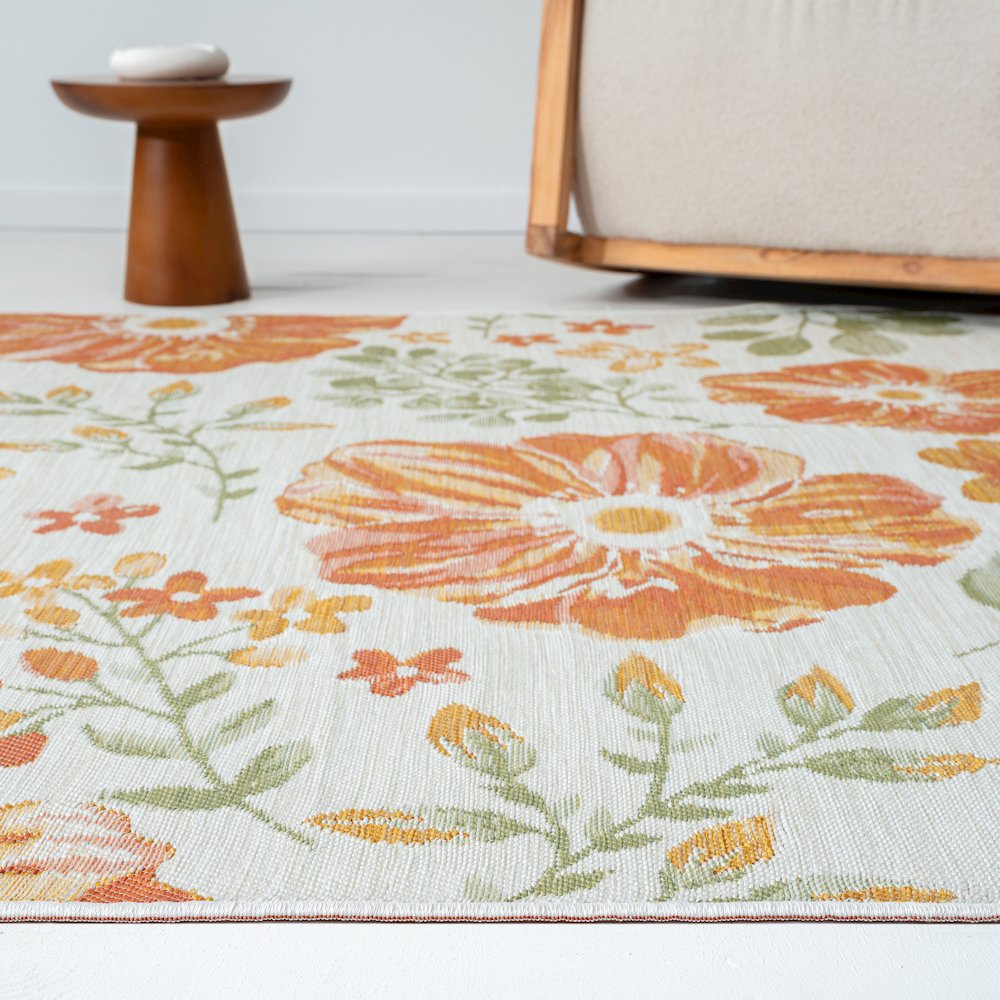 Belize Durable Performance Area Rug Outdoor in Green/Orange, 2' x 8'. Picture 3