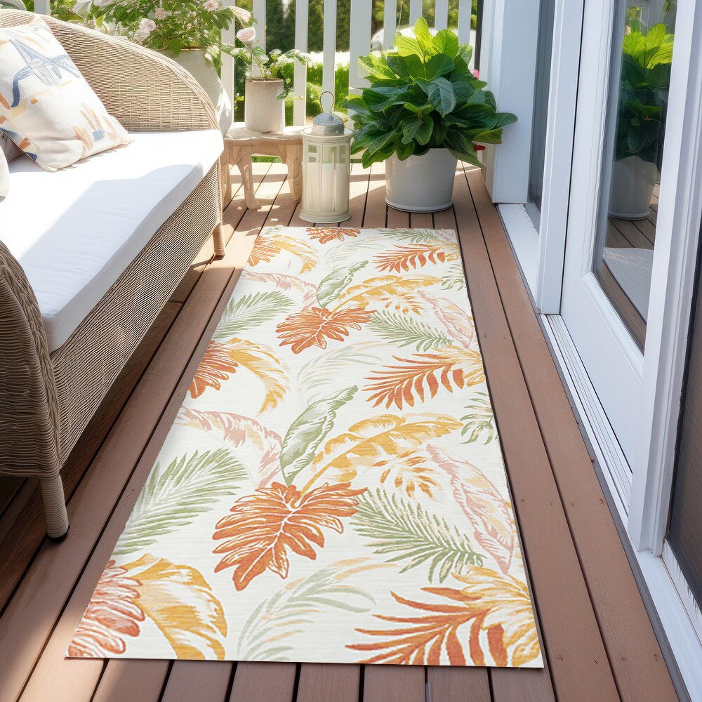 Belize Durable Performance Area Rug Outdoor in Ivory/Multicolored, 2' x 8'. Picture 2