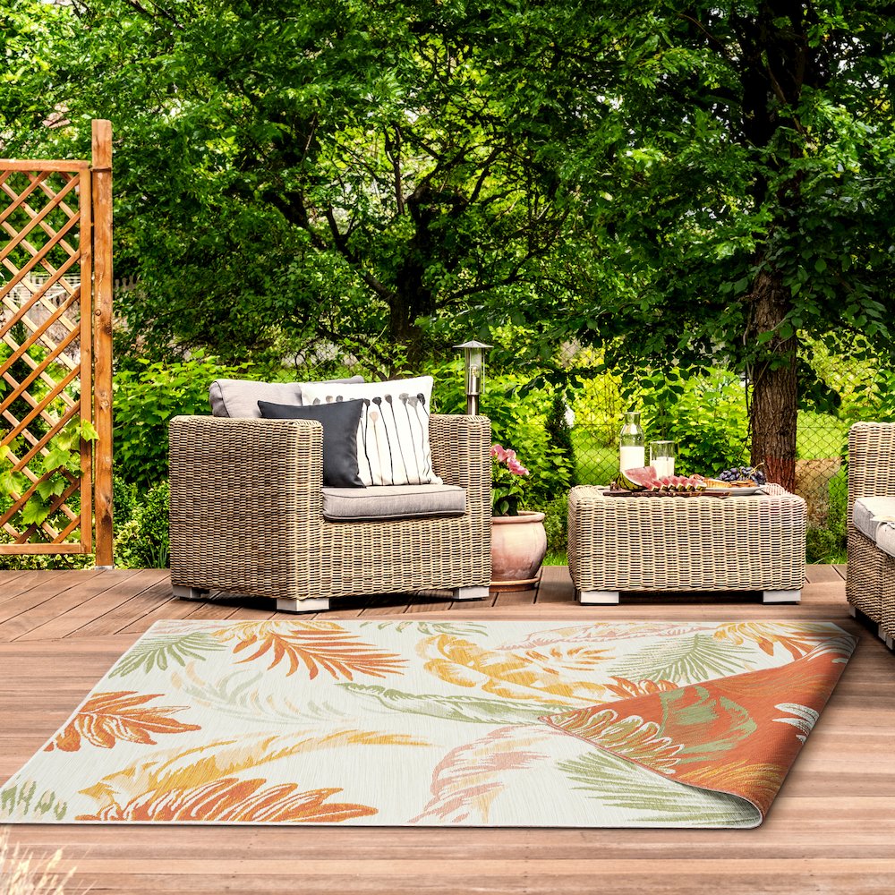 Belize Durable Performance Area Rug Outdoor in Ivory/Multicolored, 2' x 8'. Picture 9