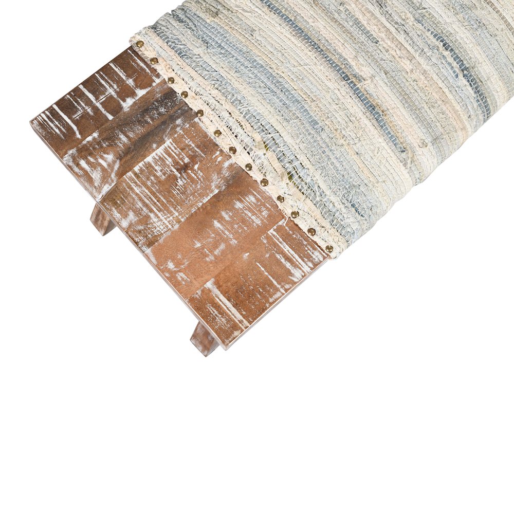 Accent Bench White Wash Finish in Cream/Multicolored, 50" L x 16.5" W x 18" H. Picture 4