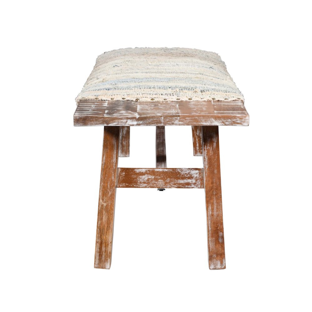 Accent Bench White Wash Finish in Cream/Multicolored, 50" L x 16.5" W x 18" H. Picture 6