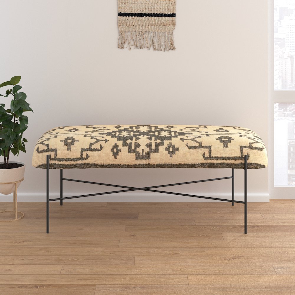 Barkley Accent Bench in Black/Cream, 48" L x 18" W x 18" H. Picture 2