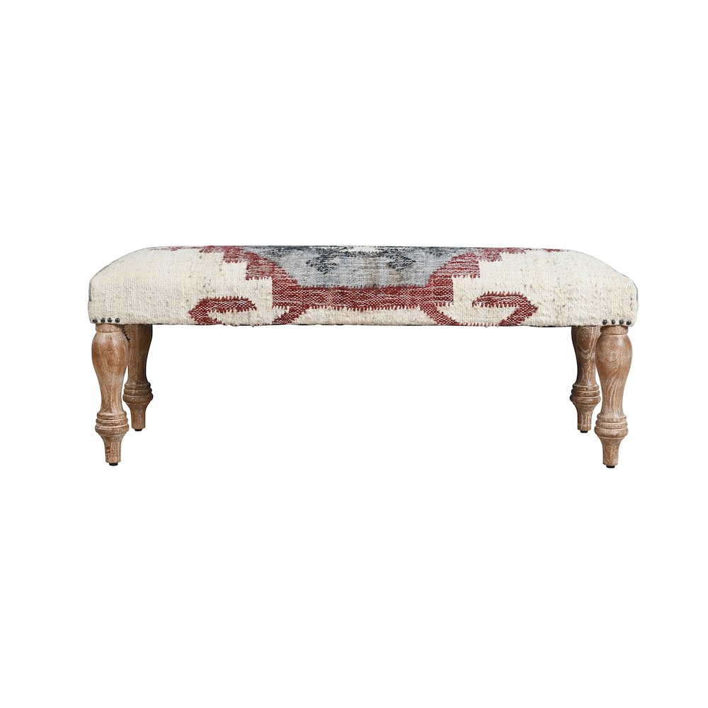 Accent Bench White Wash Finish in Cream/Multicolored, 47" W x 16" D x 18" H. Picture 1