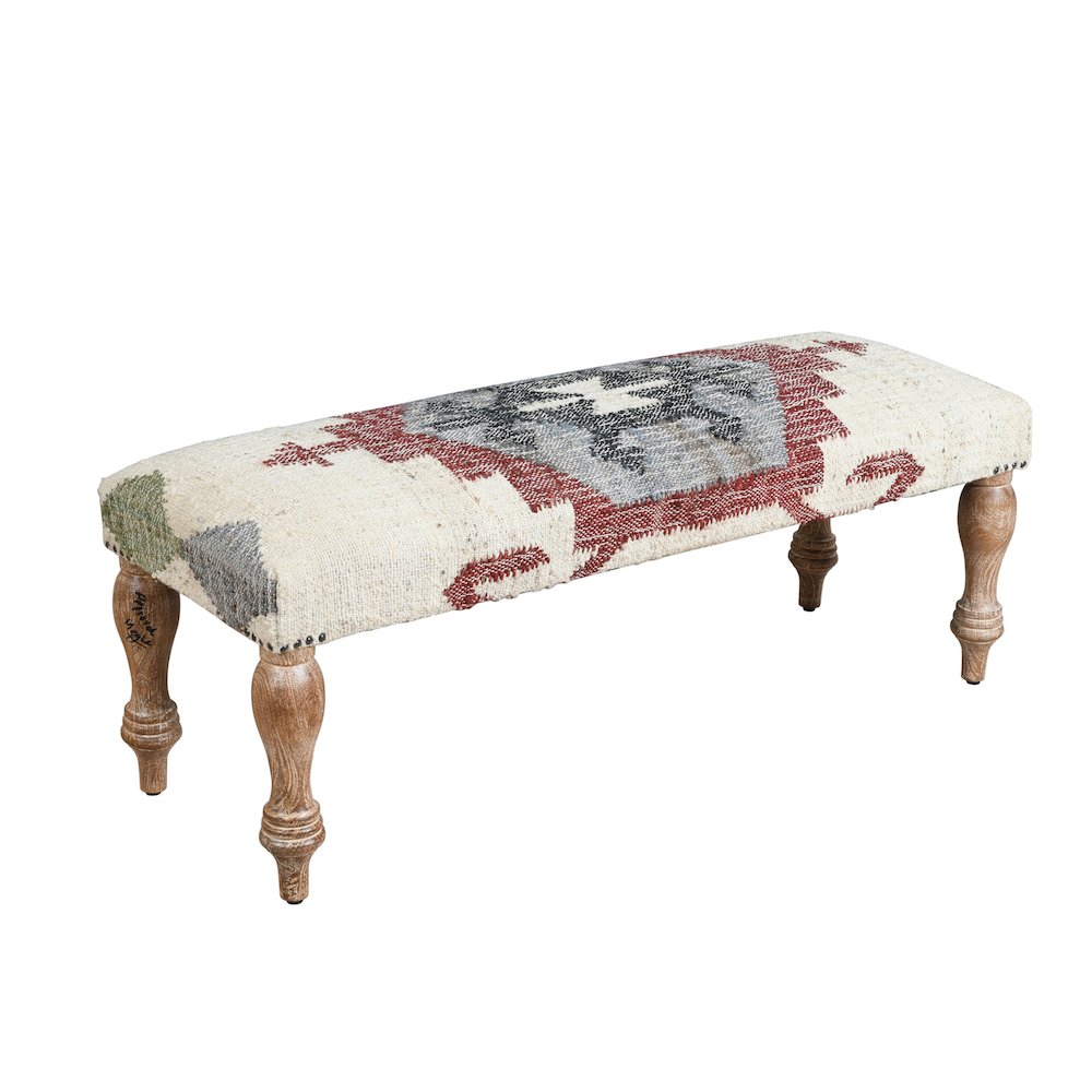 Accent Bench White Wash Finish in Cream/Multicolored, 47" W x 16" D x 18" H. Picture 3