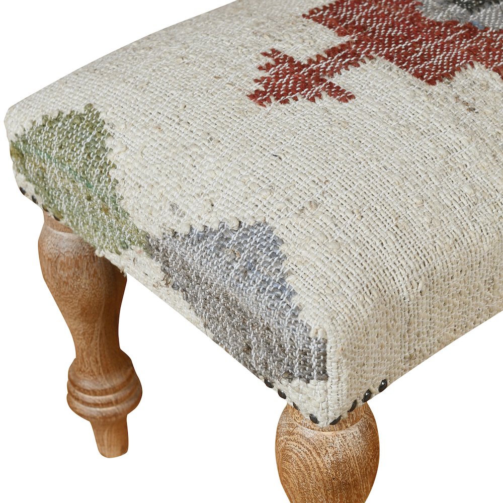 Accent Bench White Wash Finish in Cream/Multicolored, 47" W x 16" D x 18" H. Picture 4
