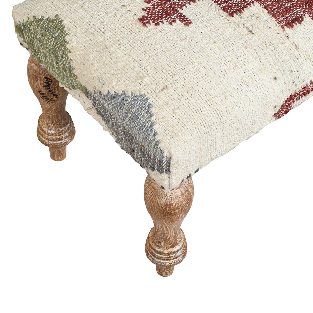 Accent Bench White Wash Finish in Cream/Multicolored, 47" W x 16" D x 18" H. Picture 6