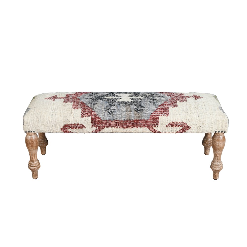 Accent Bench White Wash Finish in Cream/Multicolored, 47" W x 16" D x 18" H. Picture 8