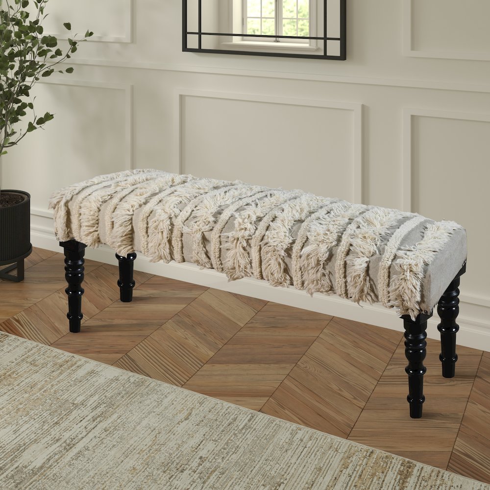 Anastasia Accent Bench in Cream/Gray, 47" L x 16" W x 18" H. Picture 2