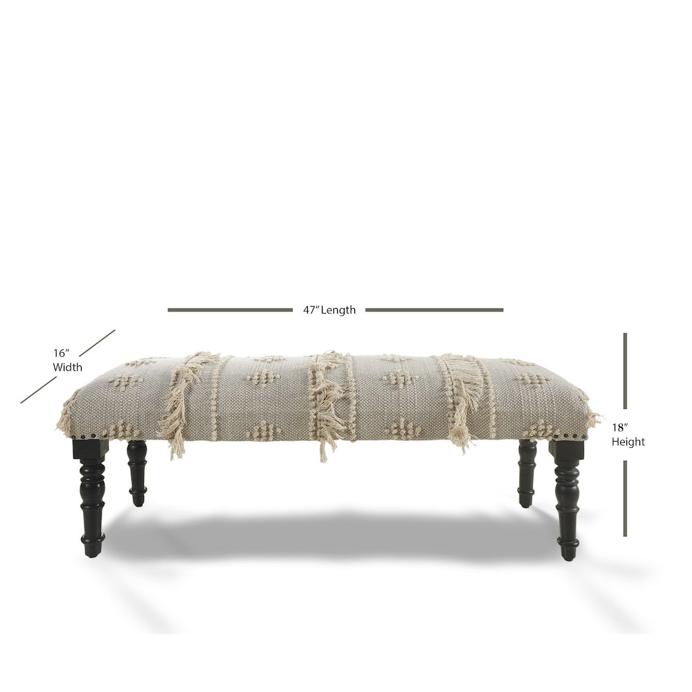 Anastasia Accent Bench in Cream/Gray, 47" L x 16" W x 18" H. Picture 6