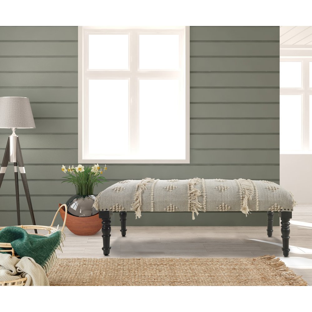Anastasia Accent Bench in Cream/Gray, 47" L x 16" W x 18" H. Picture 7