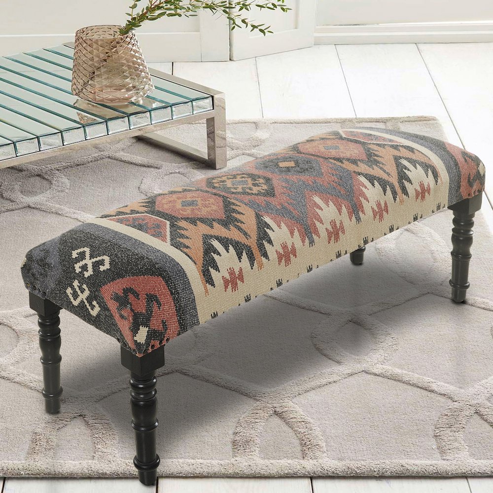 Accent Bench Painted Black Finish in Black/Multicolored, 47" L x 16" W x 18" H. Picture 2