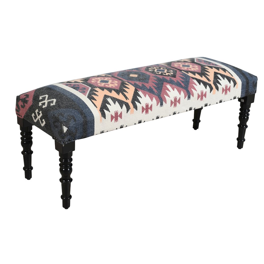 Accent Bench Painted Black Finish in Black/Multicolored, 47" L x 16" W x 18" H. Picture 3