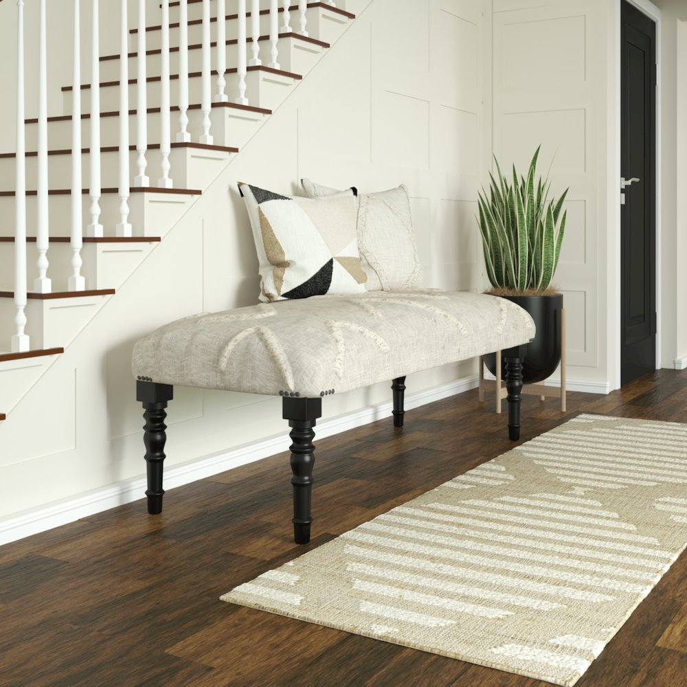 Anastasia Accent Bench Painted Black Finish in Ivory, 47" W x 16" D x 18" H. Picture 2