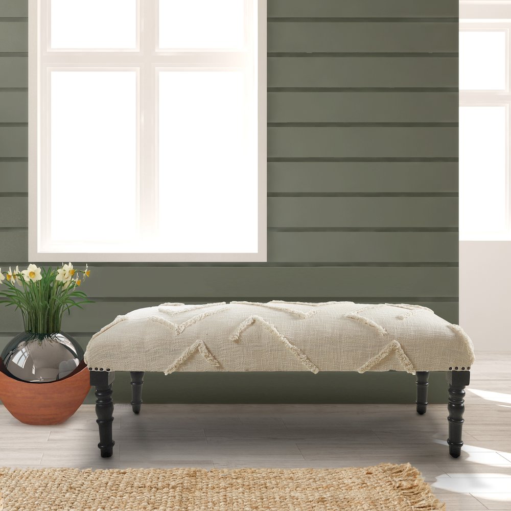 Anastasia Accent Bench Painted Black Finish in Ivory, 47" W x 16" D x 18" H. Picture 6