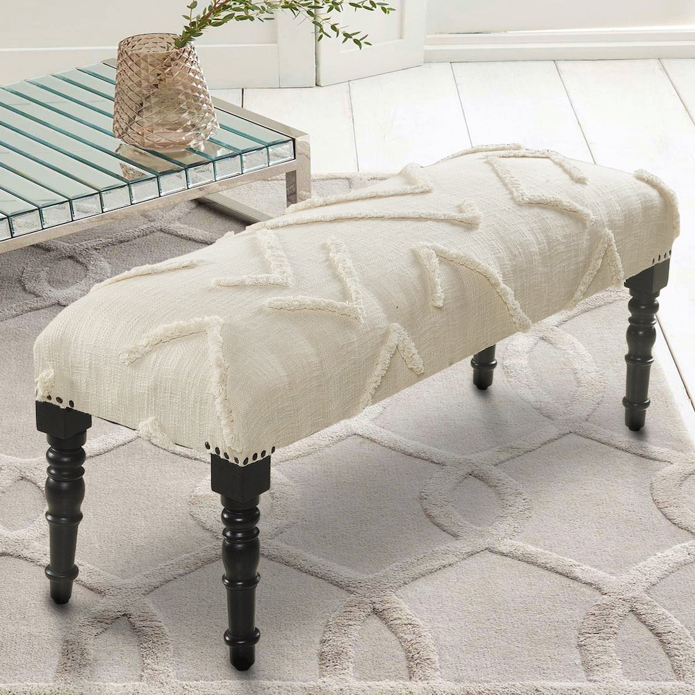 Anastasia Accent Bench Painted Black Finish in Ivory, 47" W x 16" D x 18" H. Picture 7