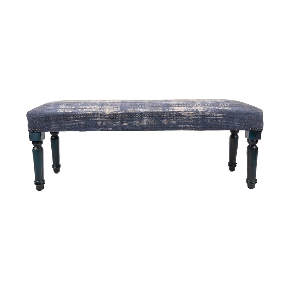 Alexei Accent Bench Painted Black Finish in Blue/White, 47" L x 16" W x 18" H. Picture 1
