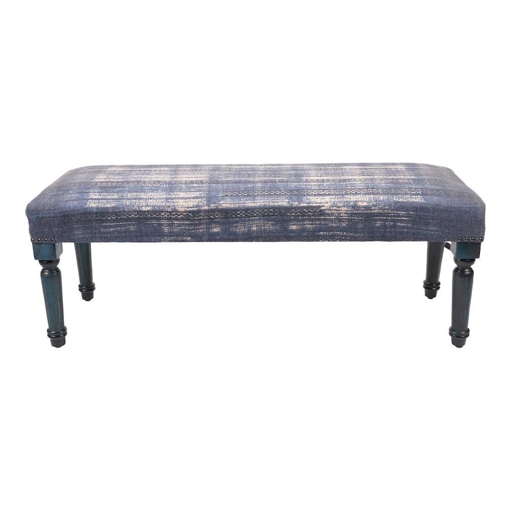 Alexei Accent Bench Painted Black Finish in Blue/White, 47" L x 16" W x 18" H. Picture 4