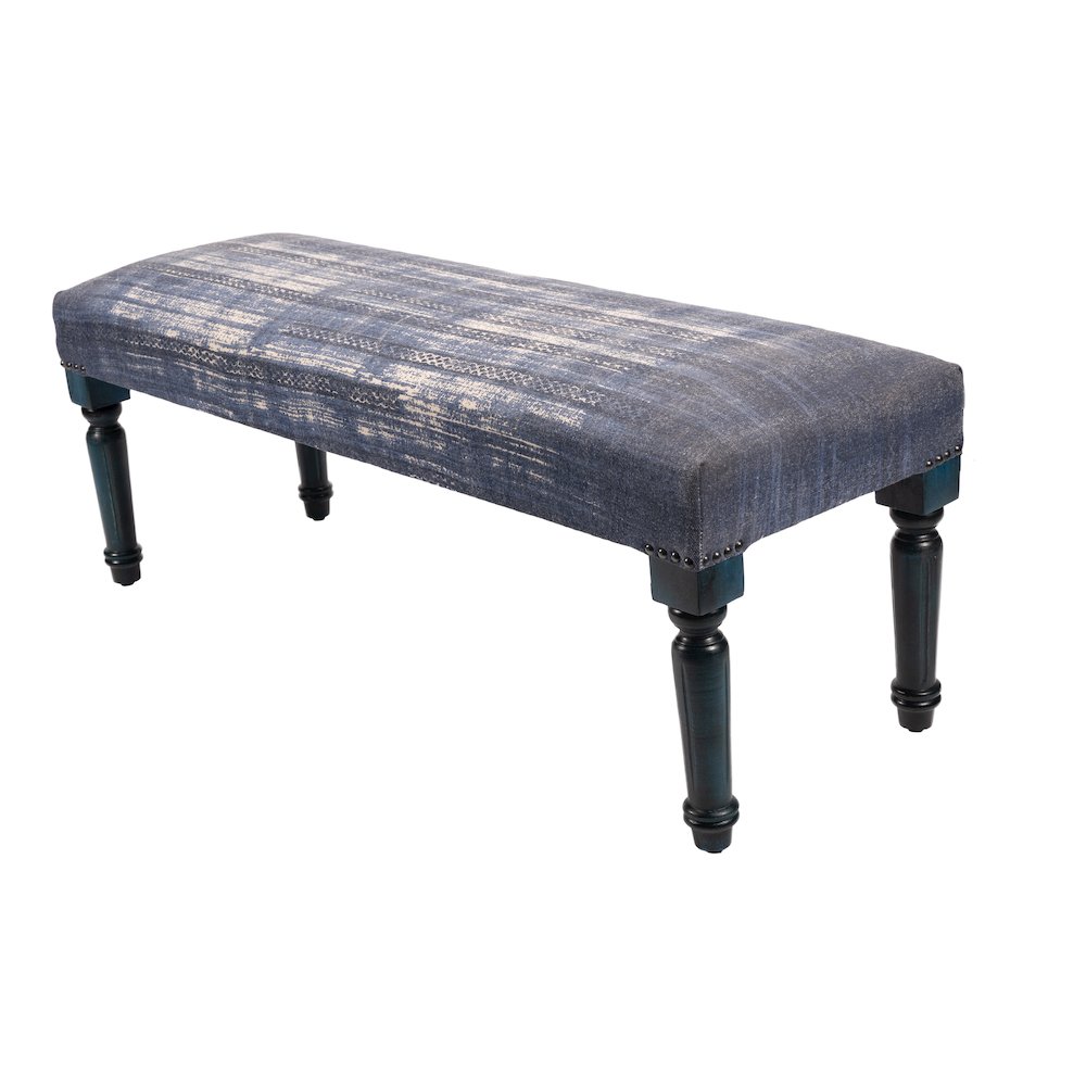 Alexei Accent Bench Painted Black Finish in Blue/White, 47" L x 16" W x 18" H. Picture 5