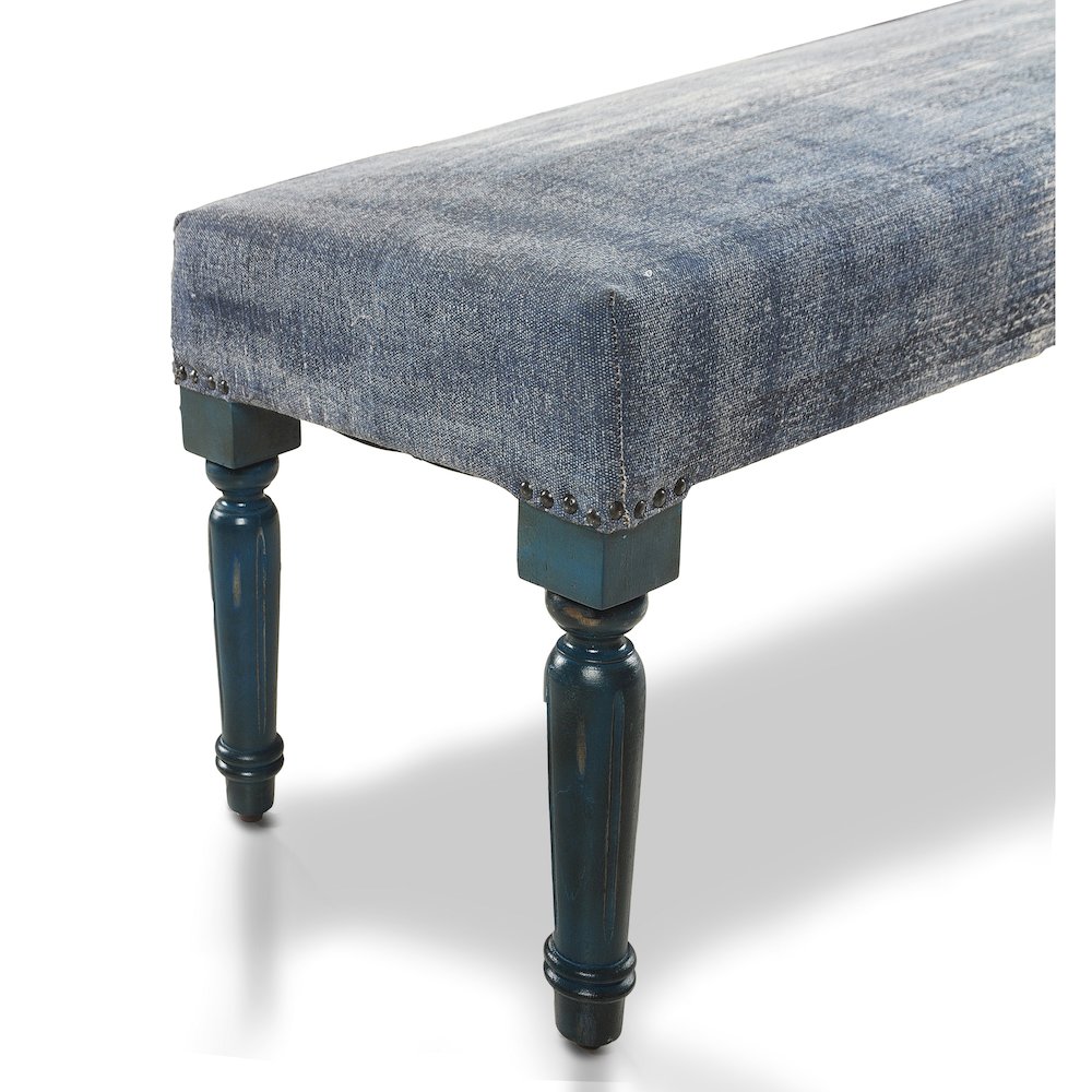 Alexei Accent Bench Painted Black Finish in Blue/White, 47" L x 16" W x 18" H. Picture 9