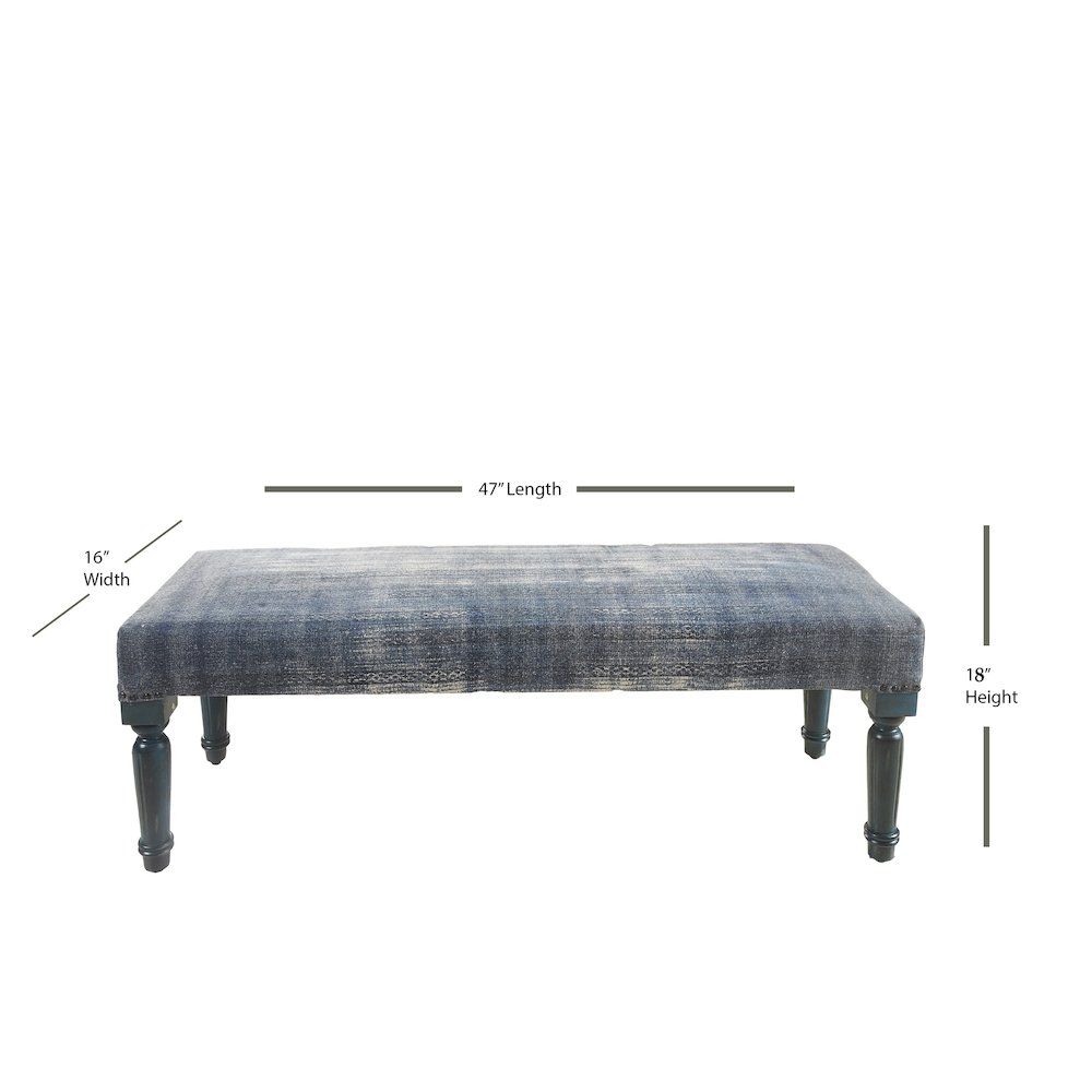 Alexei Accent Bench Painted Black Finish in Blue/White, 47" L x 16" W x 18" H. Picture 8