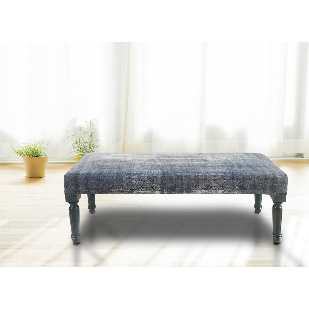 Alexei Accent Bench Painted Black Finish in Blue/White, 47" L x 16" W x 18" H. Picture 2