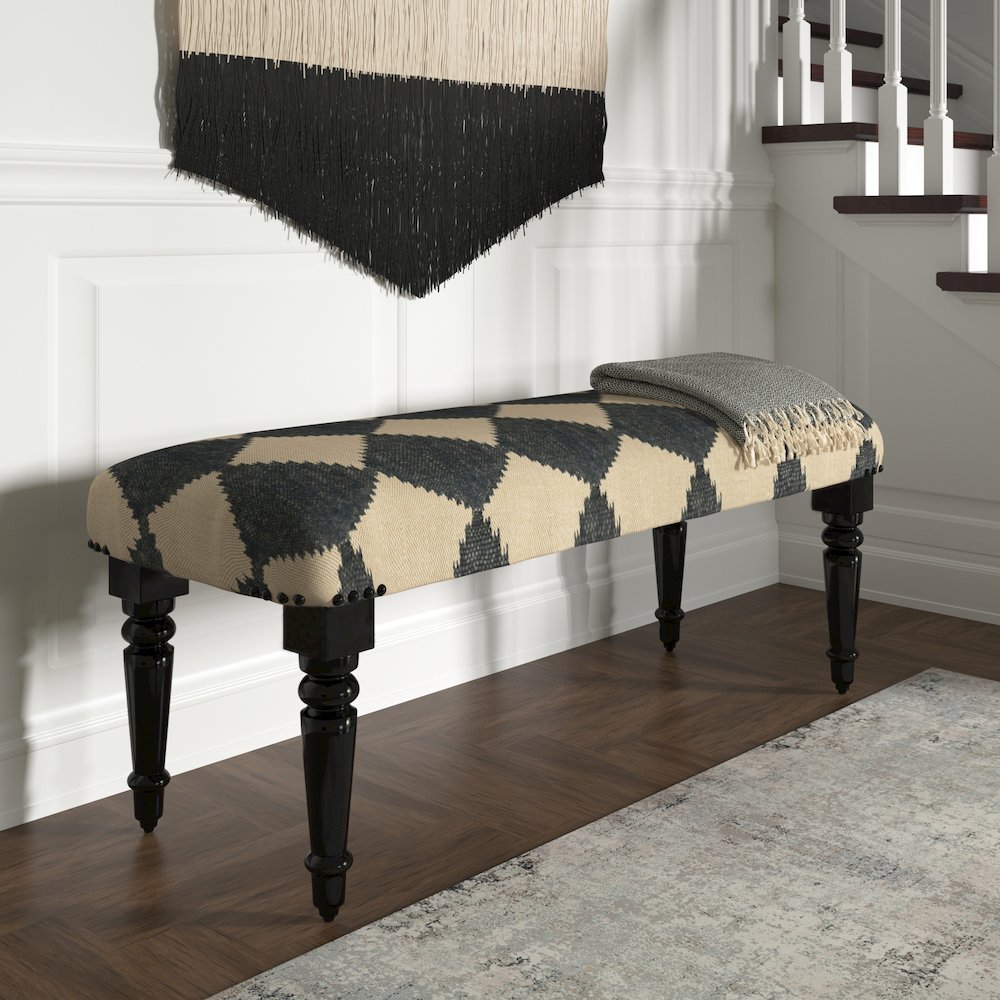 Alexei Accent Bench Painted Black Finish in Black/Cream, 47" L x 16" W x 18" H. Picture 2