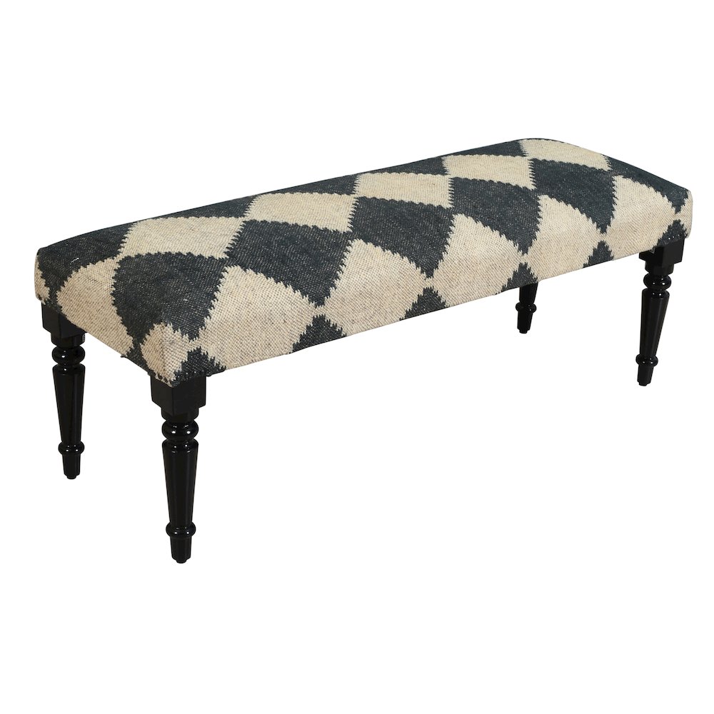 Alexei Accent Bench Painted Black Finish in Black/Cream, 47" L x 16" W x 18" H. Picture 3