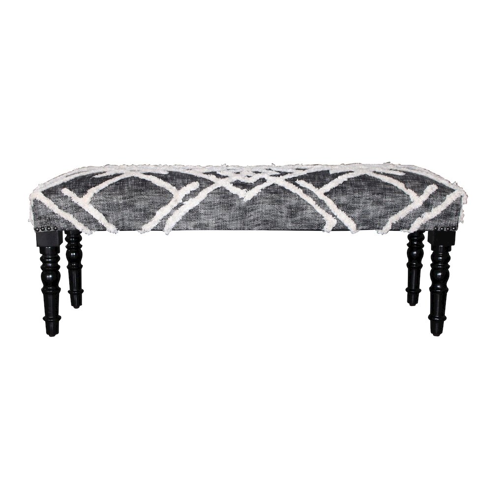 Alexei Accent Bench Painted Black Finish in Black/White, 47" L x 16" W x 18" H. Picture 1