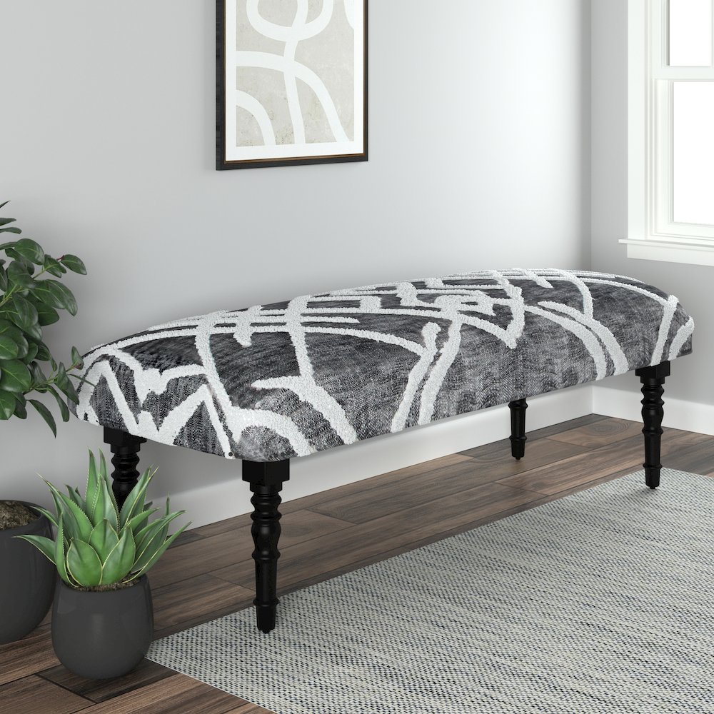 Alexei Accent Bench Painted Black Finish in Black/White, 47" L x 16" W x 18" H. Picture 2