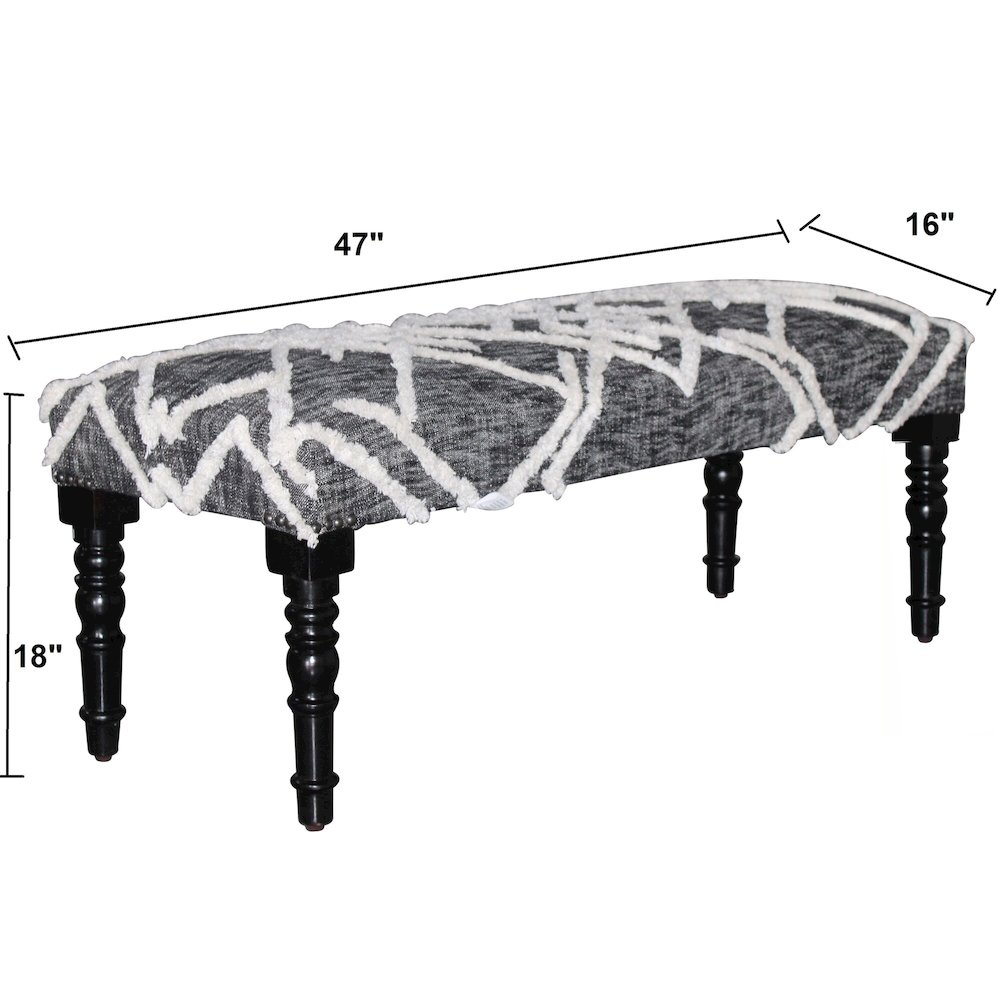 Alexei Accent Bench Painted Black Finish in Black/White, 47" L x 16" W x 18" H. Picture 8