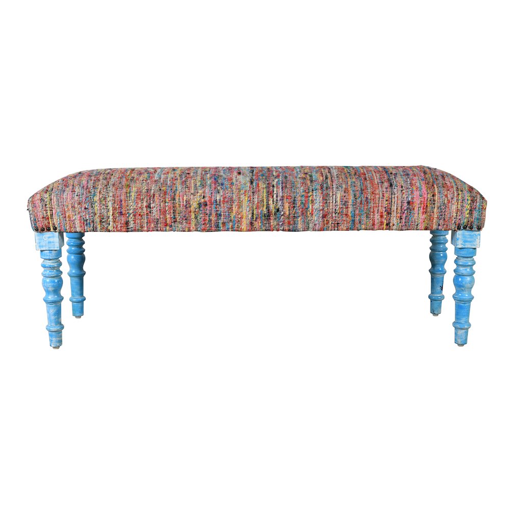Accent Bench Painted Blue Finish in Blue/Multicolored, 47" W x 16" D x 18" H. Picture 1