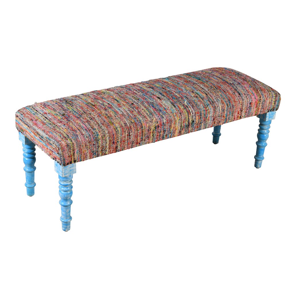 Accent Bench Painted Blue Finish in Blue/Multicolored, 47" W x 16" D x 18" H. Picture 3