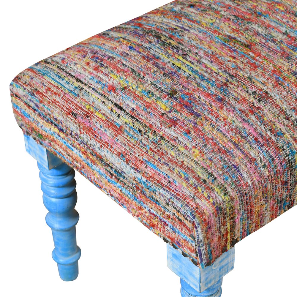 Accent Bench Painted Blue Finish in Blue/Multicolored, 47" W x 16" D x 18" H. Picture 4