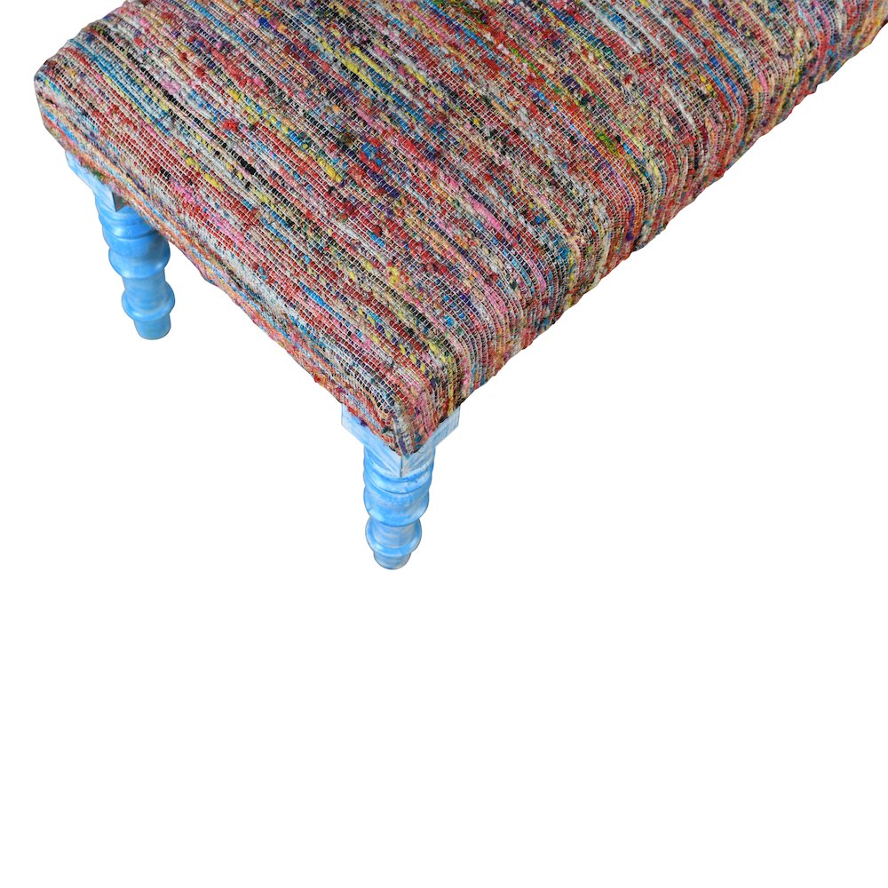 Accent Bench Painted Blue Finish in Blue/Multicolored, 47" W x 16" D x 18" H. Picture 7
